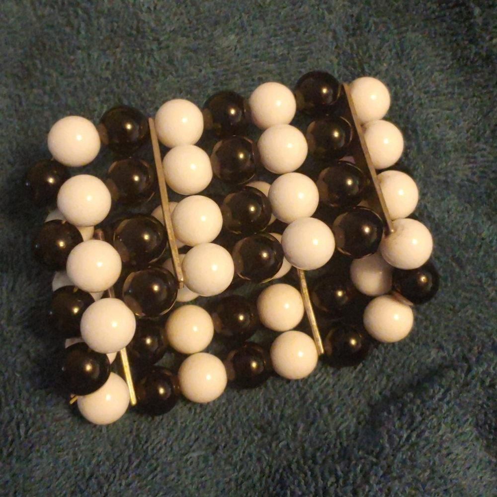 Vintage, beaded, black & white bracelet/cuff